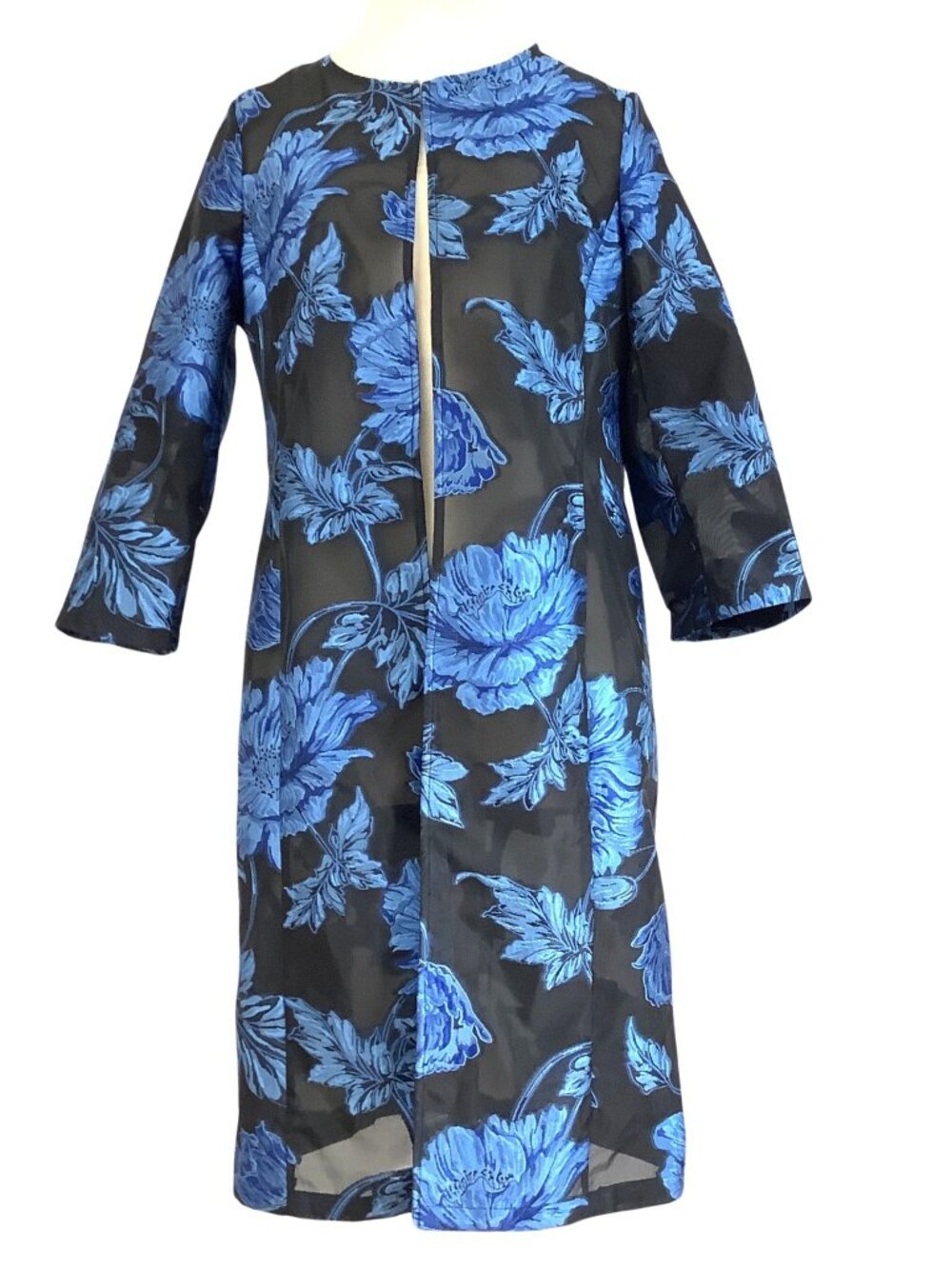 Albert Nipon Burnout Cover-up Coat Teal Blue/Black Size Small Deadstock